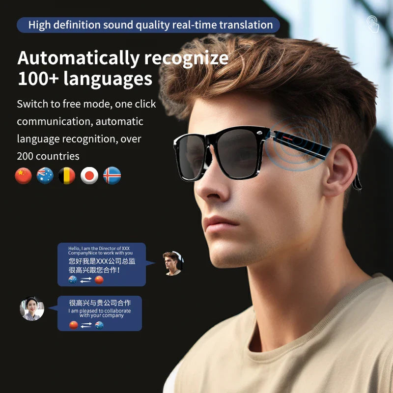 SENBONO Smart AI Translation Glasses – Real-Time Translation in 100+ Languages with Bluetooth Music, Built-in Mic & Speakers