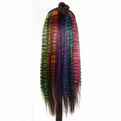 18" Synthetic Long Straight Hair Extension – High Temperature Clip-In Hairpiece, Feather Wig in Blue Rose Color for Women
