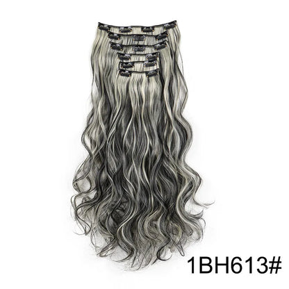 24-Inch 16 Clips-in Hair Extensions – Long Straight Synthetic Blonde & Black Hairpieces, Heat Resistant for Daily Use
