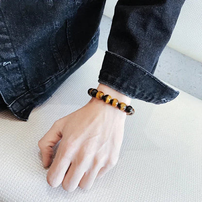 Fashion Tiger Eye Bracelet for Men and Women - Natural Stone Jewelry with Healing Buddha, Elastic Rope Crystal Bead Bracelet for Couples