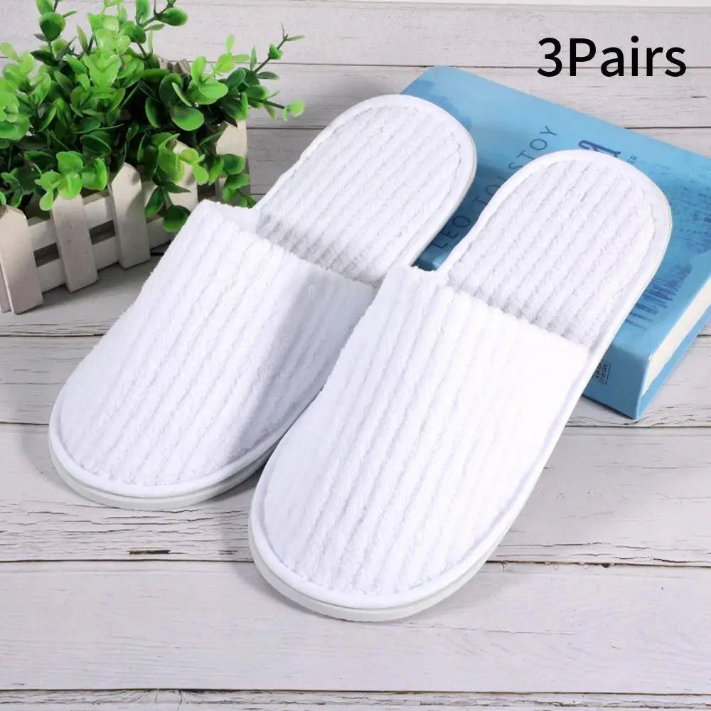 3 Pairs Set Non-Slip Closed Toe Disposable Hotel Slippers – Soft Indoor Guest & Travel Bathroom Slippers