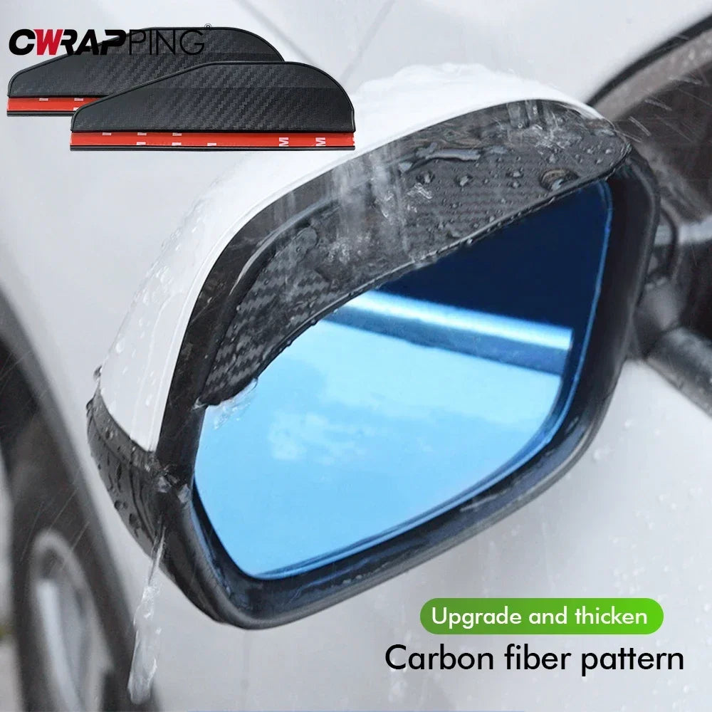 2PCS Carbon Fiber Car Rearview Mirror Rain & Sun Shields – Clear Vision Protector