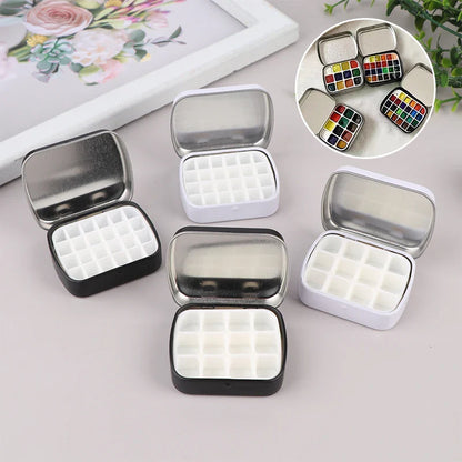 Portable Empty Watercolor Tin Box – 12/24 Grid Mini Paint Palette for Travel Painting & Art Supplies