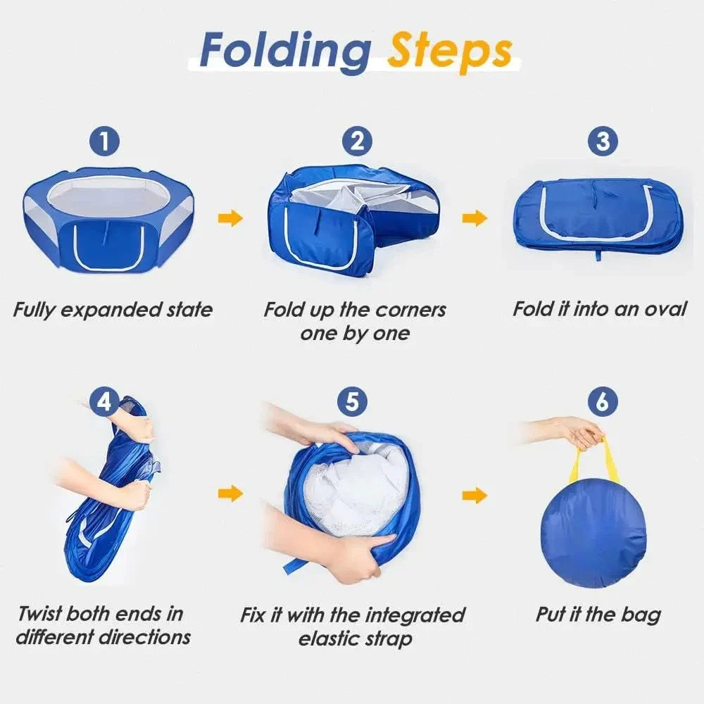 Portable Small Animal Playpen - Foldable Pet Cage with Transparent Mesh for Cats & Chickens