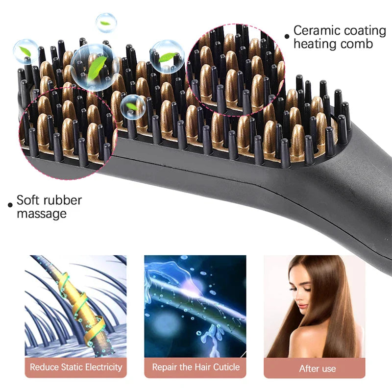 Electric Hot Comb Straightener: Negative Ion Heating Brush for Quick Beard Hair Styling - Wet/Dry Use, Men's Hair Styler