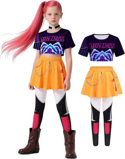 Girls Demon Pop Singer Hunters Costume – Stage Idol Outfit for Kids Halloween and Cosplay Performance