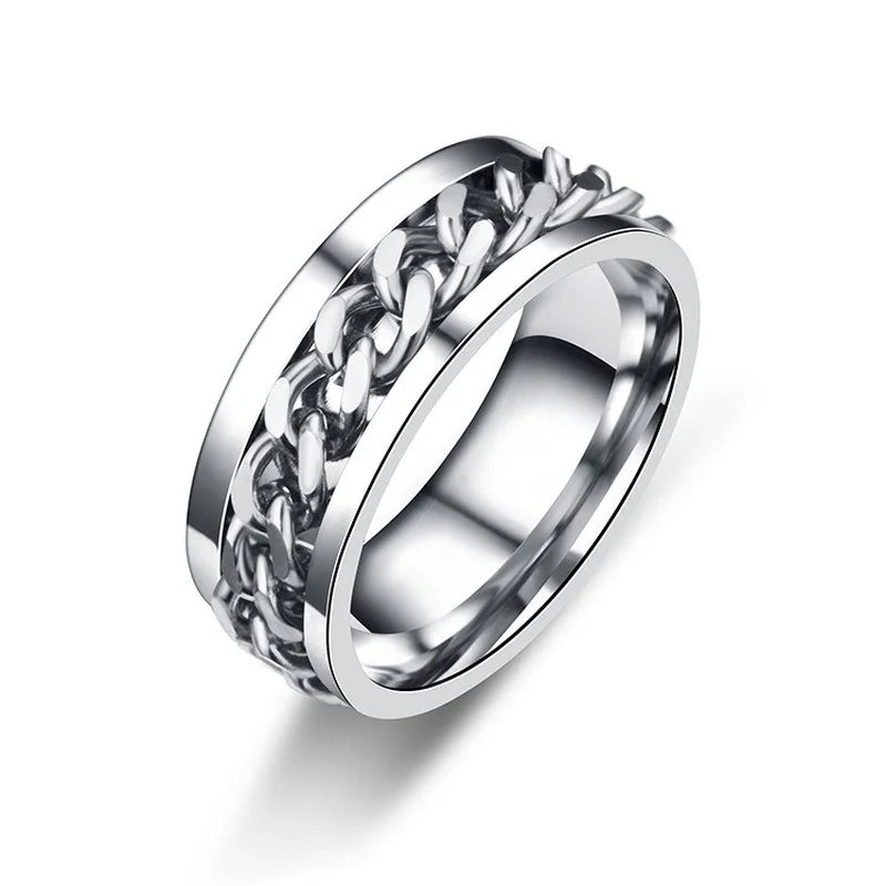 Titanium Steel Spinner Chain Ring - Rotatable Decompression Ring with Bottle Opener Design for Men & Women