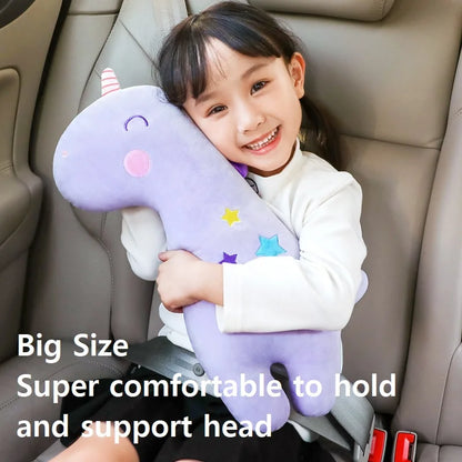 Car Safety Belt Cover - Baby Seat Belt Protector with Neck Cushion and Sleeping Head Support - Unicorn Cute Pillow for Kids