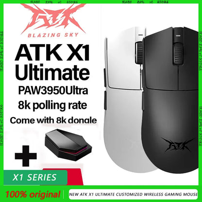 NEW ATK X1 Ultimate Wireless Gaming Mouse — PAW3950 Ultra, 8K Polling Rate, 2.4G, 0.3ms, 500mAh, 750IPS, 42,000 DPI for PC & Laptop