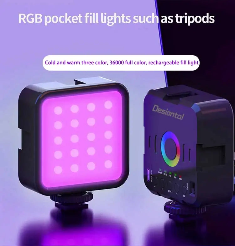 Mini RGB Portable LED Fill Light – Adjustable Hot Shoe Light for Live Photography & Mobile Cameras
