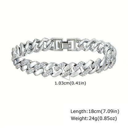 14K Gold Plated Paperclip Chain Bracelet with Cubic Zirconia Chunky Adjustable Link Jewelry for Women