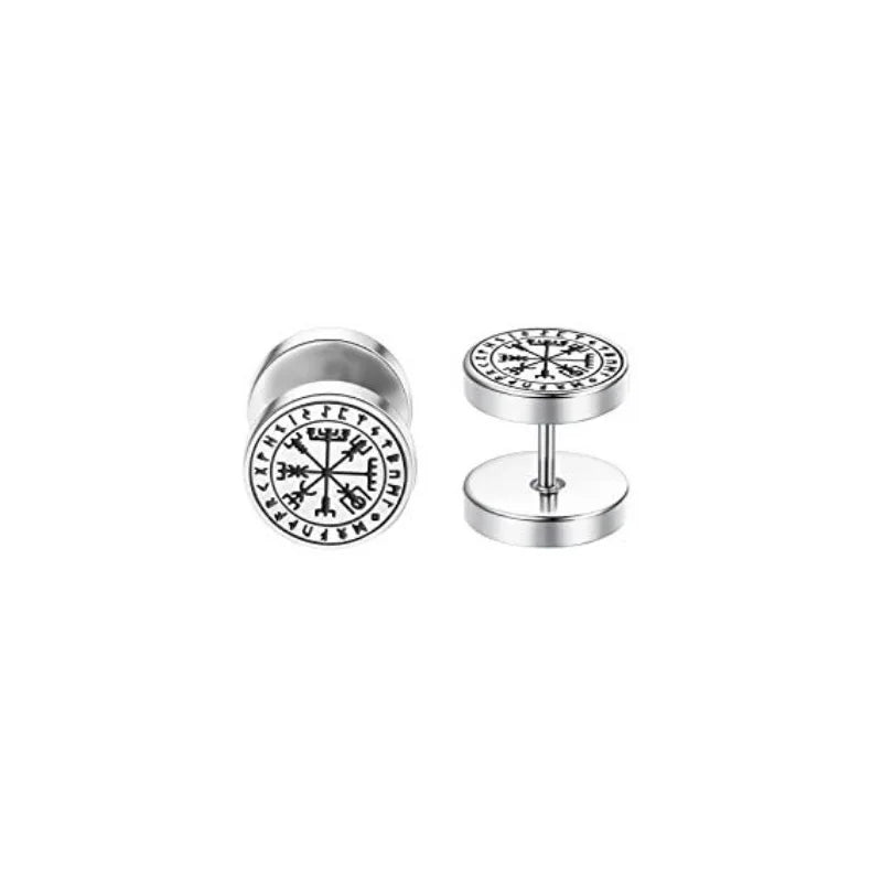 1/6 Pairs 18G Viking Rune Round Stud Earrings — 316L Stainless Steel Cartilage, Tragus & Helix Piercing Jewelry for Men & Women