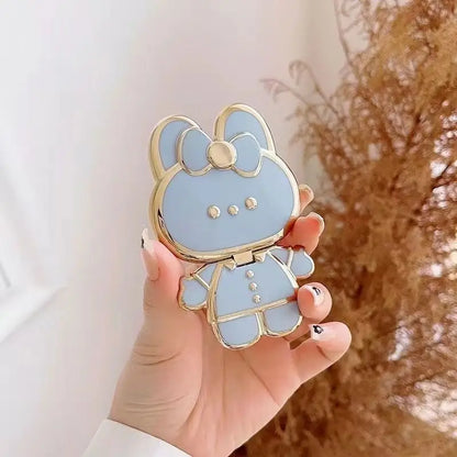 Cute Rabbit Foldable Mobile Phone Stand – 360° Rotating Desktop Holder with Sticky Back for Makeup & Phone Support