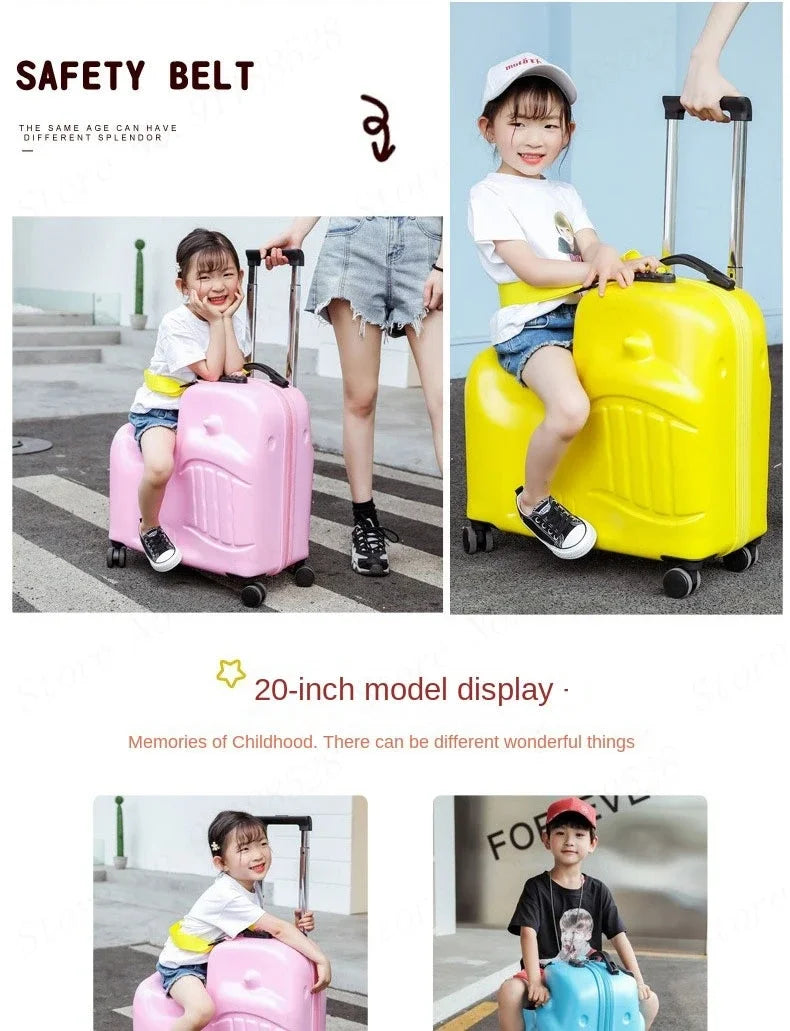 Cartoon Kids Ride-On Suitcase with Wheels – 20/24 Inch Rolling Trolley Luggage for Children, Travel Bag & Gift