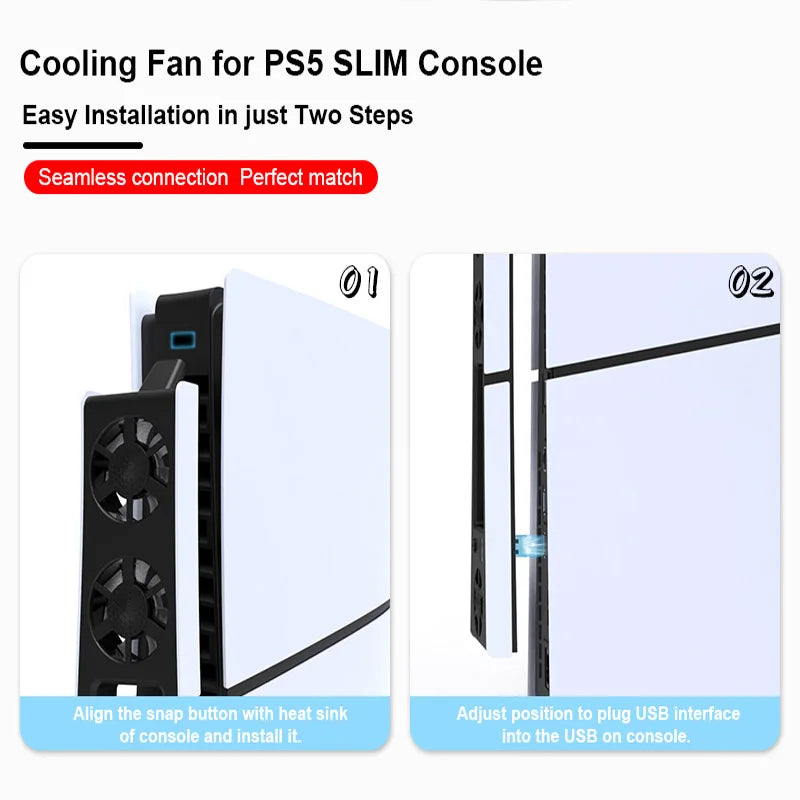PS5 Slim Gaming Cooling Fan with LED Light – Quiet Efficient Cooling for Disc & Digital Consoles