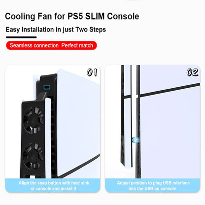 PS5 Slim Gaming Cooling Fan with LED Light – Quiet Efficient Cooling for Disc & Digital Consoles