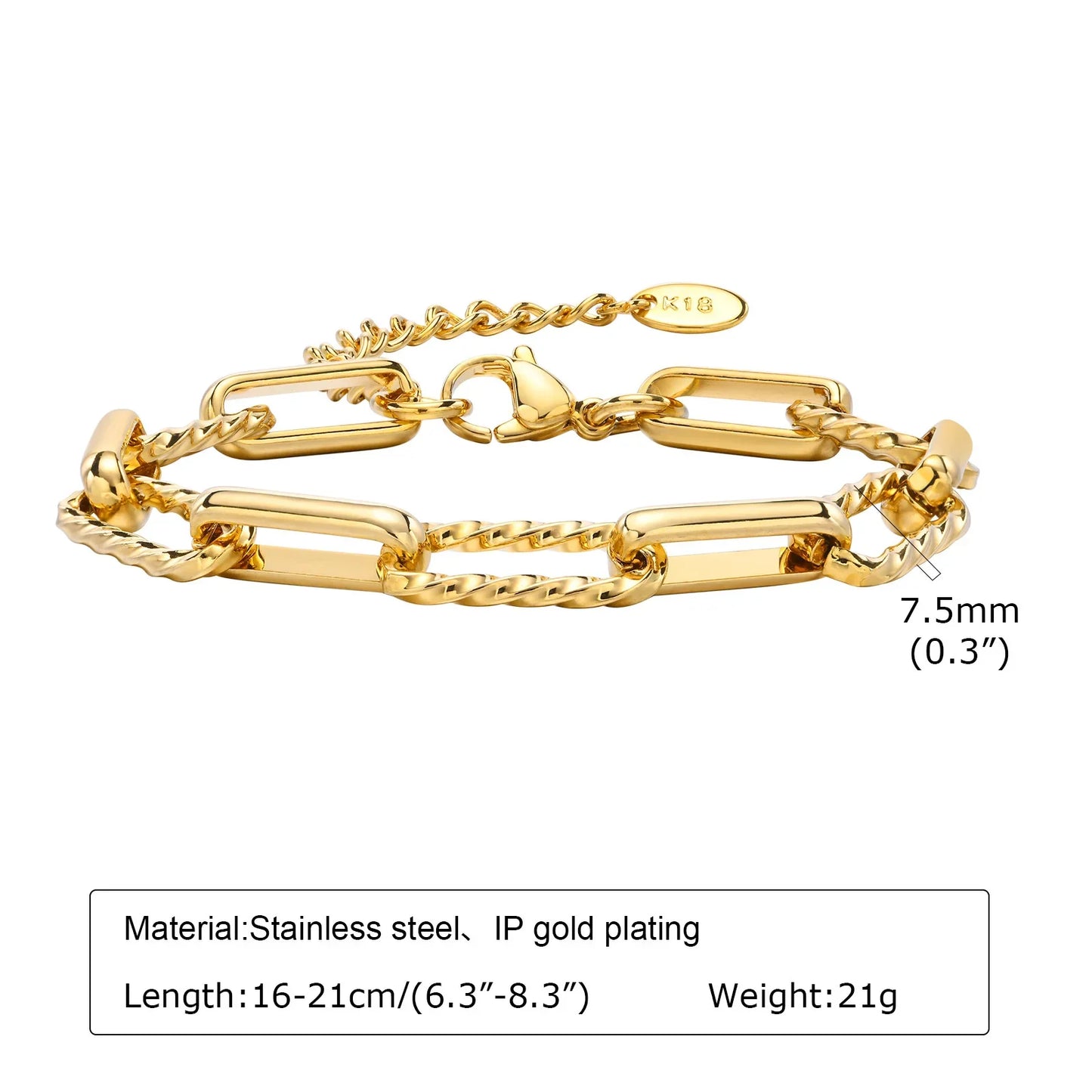 Women's Chunky Gold Plated Stainless Steel Link Chain Bracelet – Waterproof Layered Wristband Jewelry