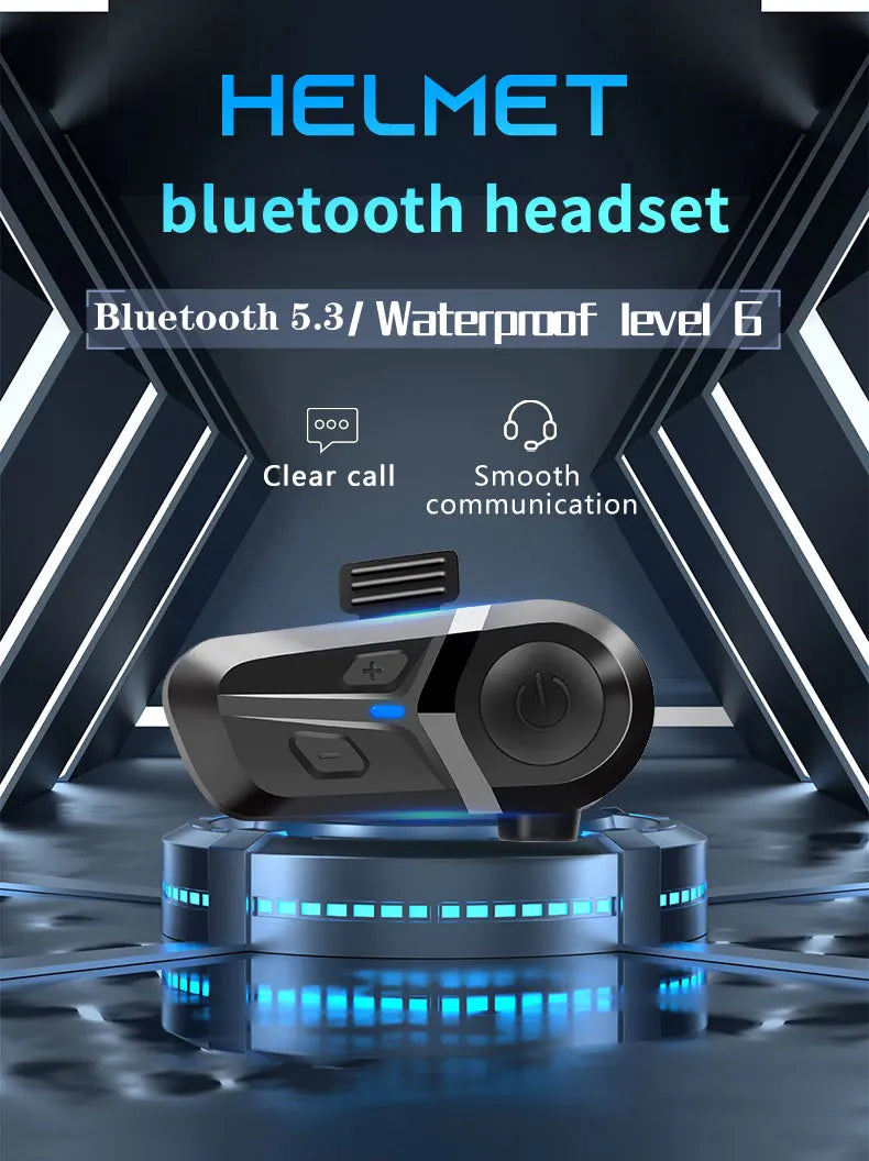 Bluetooth 5.3 Wireless Motorcycle Helmet Headset - Waterproof Earphone with Hands-Free Call & Music Player for Moto Helmet