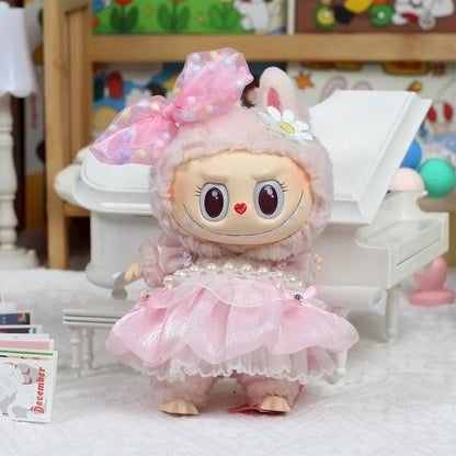 Labubu Pink Ribbon Dress - Cute Fairy Costume Outfit Accessory for 15/17cm Vinyl Doll
