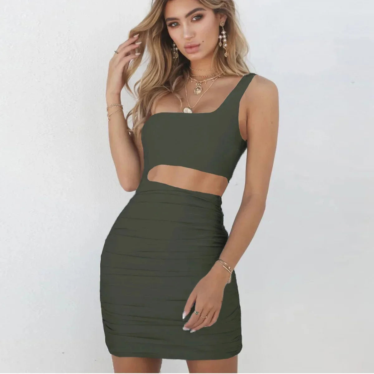 Women’s Sexy One-Shoulder Bodycon Dress – Sleeveless Club Wrap Chest Summer Skirt
