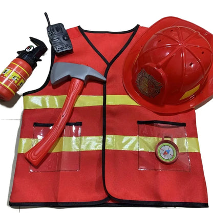 Kids Firefighter Cosplay Costume – Little Fireman Outfit with Hat Kit for Boys, Halloween & Carnival Party Dress-Up