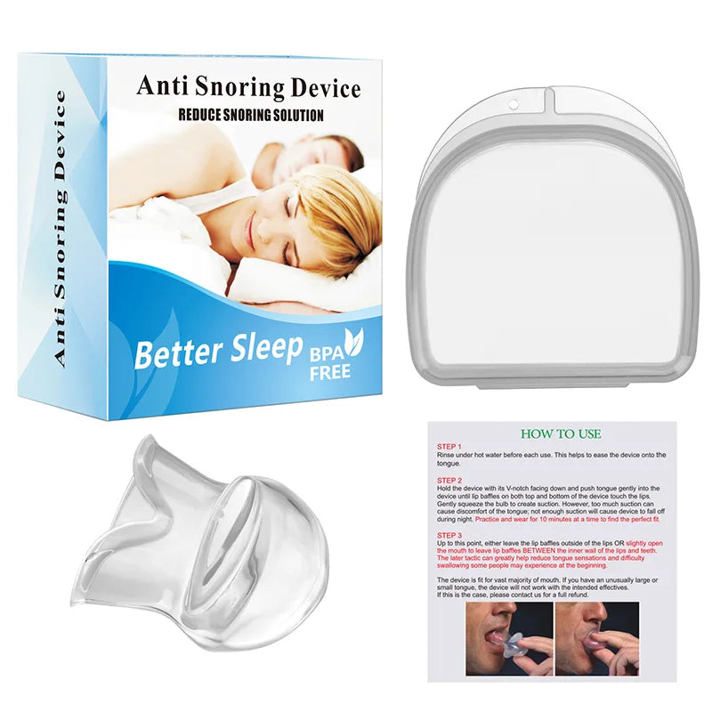 Medical Silicone Anti-Snore Tongue Retainer – Apnea Aid Mouthpiece for Snoring Relief