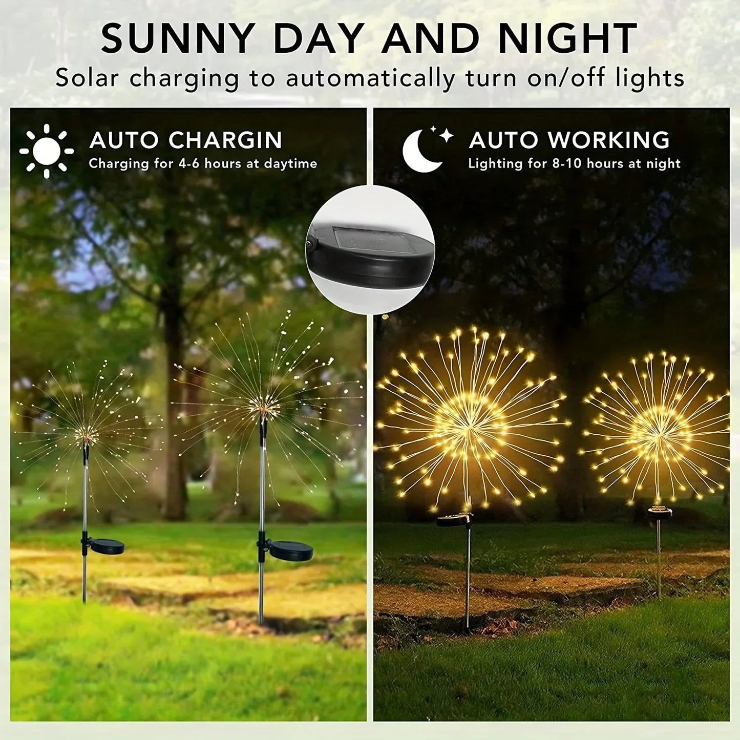 1 Pack Solar Firework Light Outdoor - IP65 Waterproof Solar Garden Flower Lights with 8 Lighting Modes - for Outdoor Lighting