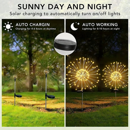 1 Pack Solar Firework Light Outdoor - IP65 Waterproof Solar Garden Flower Lights with 8 Lighting Modes - for Outdoor Lighting