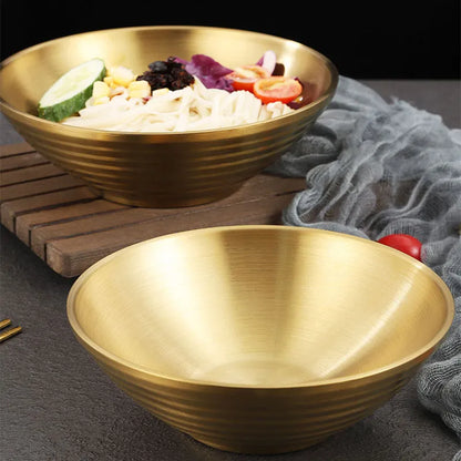 Golden 304 Stainless Steel Ramen Bowl - Large Rice, Salad, Noodle, and Soup Serving Dish for Home, Restaurant, and Pickled Cabbage Delights