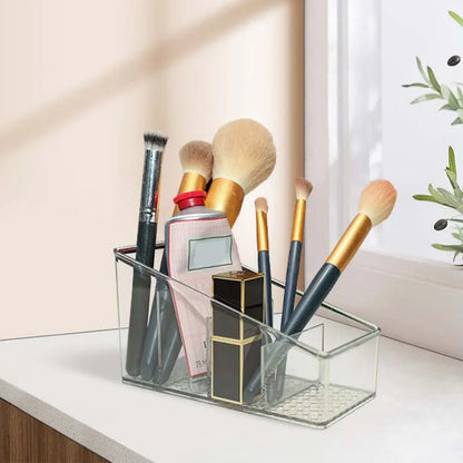 4-Grid Desktop Organizer – Remote Control, Phone & TV Holder, Desk Storage Box for Cosmetics, Brushes, and Office Supplies