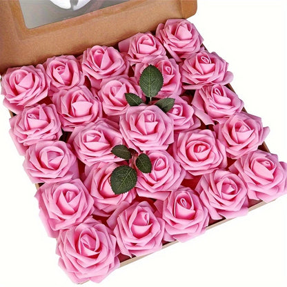 25pcs Artificial Roses with Stems – Fake Flowers for DIY Wedding Bouquets, Centerpieces & Home Party Decorations