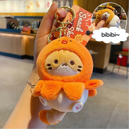 Plush Cocoa Cat Snapper Keychain – Cute Soft Doll Pendant, Exquisite Schoolbag Charm Accessory