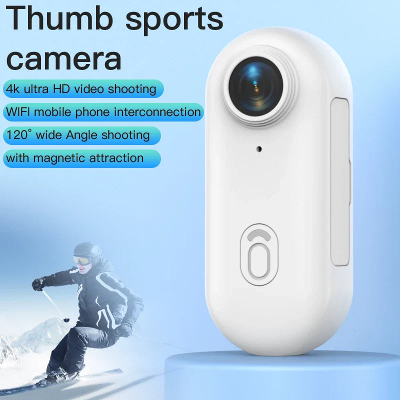 4K Thumb Action Camera — HD Sports Cam with Image Stabilization, Auto Exposure & Rechargeable 800mAh Battery