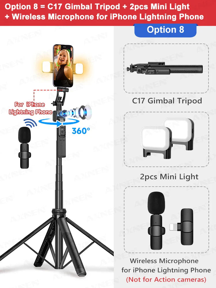 C17 AI Smart Gimbal Tripod – Foldable 360° Selfie Stick with Auto Face Tracking Quadruped Mobile Phone Holder
