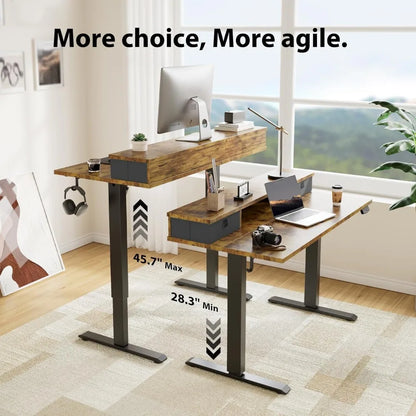 55×24 Inch Height Adjustable Electric Standing Desk – Sit-Stand Desk with 2 Drawers, Ergonomic Adjustable Workstation