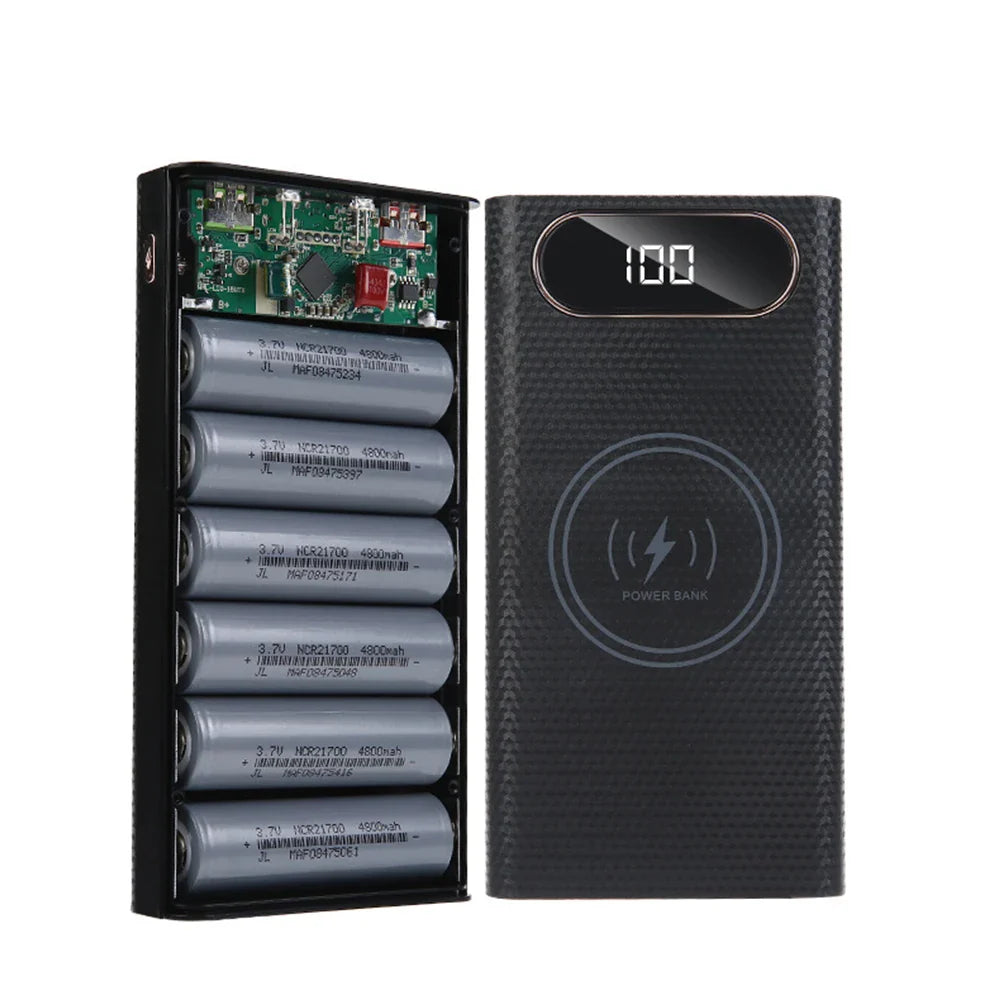 6x21700 Battery Charger Box – DIY Power Bank Holder with Dual USB & LED Light