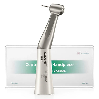 AZDENT Dental Low Speed Handpiece 1:1 Contra Angle – Push Button for ø2.35mm CA Burs, 2/4 Holes, Air Motor
