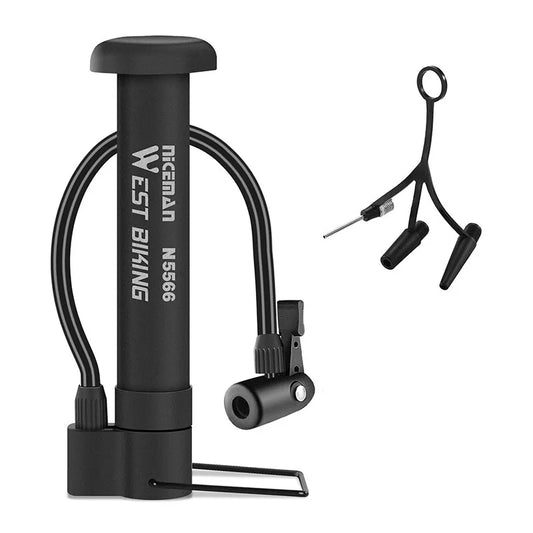 WEST BIKING MTB Bicycle Pump - 80 PSI Manual Air Pump for Balloon Tire Inflation - Schrader Valve Floor Pump Cycling Accessory
