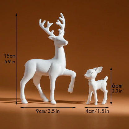 2-Piece Mother & Baby Deer Figurines – Cute Kawaii Sculptures for Kids Room & Christmas Home Decor