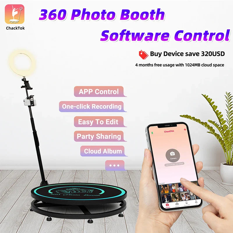 CHACKTOK 360° Spin Photo Booth Machine – Automatic Party Camera Booth with App Control & Custom Logo Software