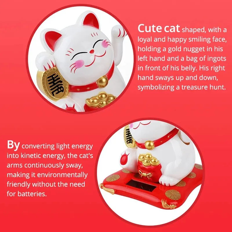 Lucky Waving Cat Solar Ornament – Solar-Powered Fortune & Wealth Decor for Home and Office