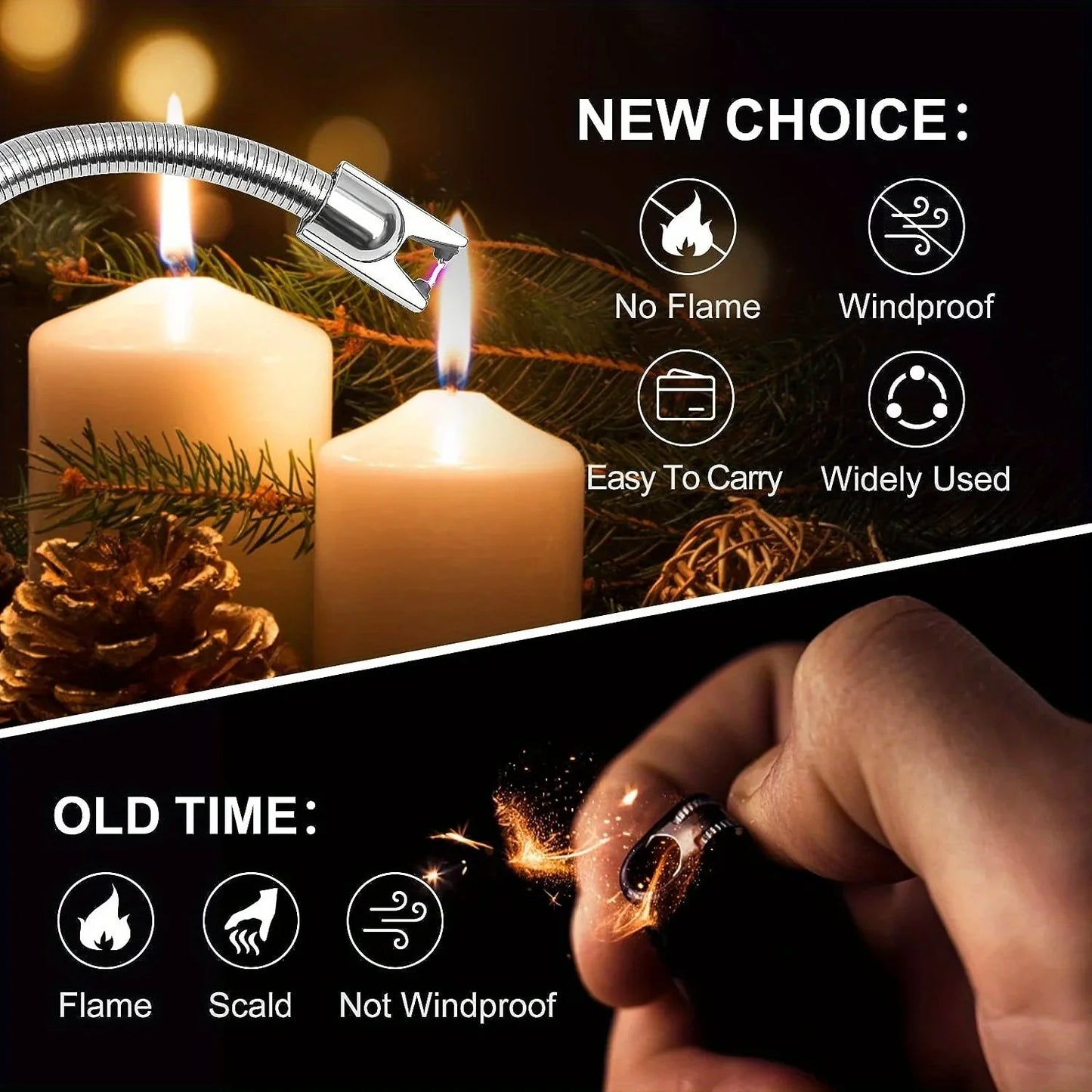 3PCS Rechargeable Electric Plasma Arc Lighters — Type-C Windproof Lighter for Kitchen, Candle, and BBQ Grill