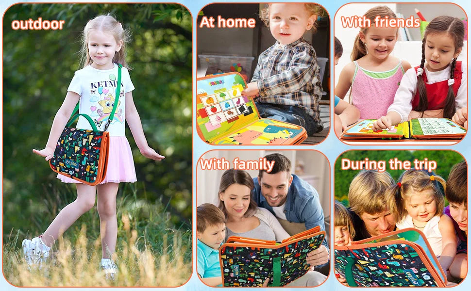 TUNJILOOL Montessori Busy Board – Early Educational Toy for Toddlers, Felt Cloth Story Book, 3D Shape & Color Match