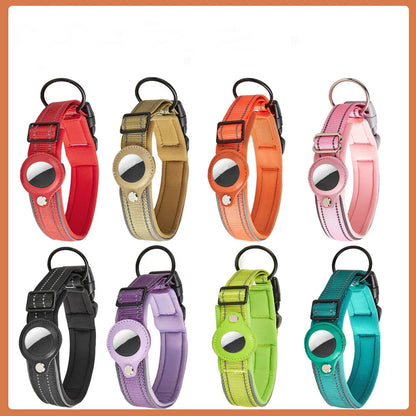 Reflective Heavy-Duty Dog Collar with Adjustable AirTag Holder — For Small, Medium & Large Dogs