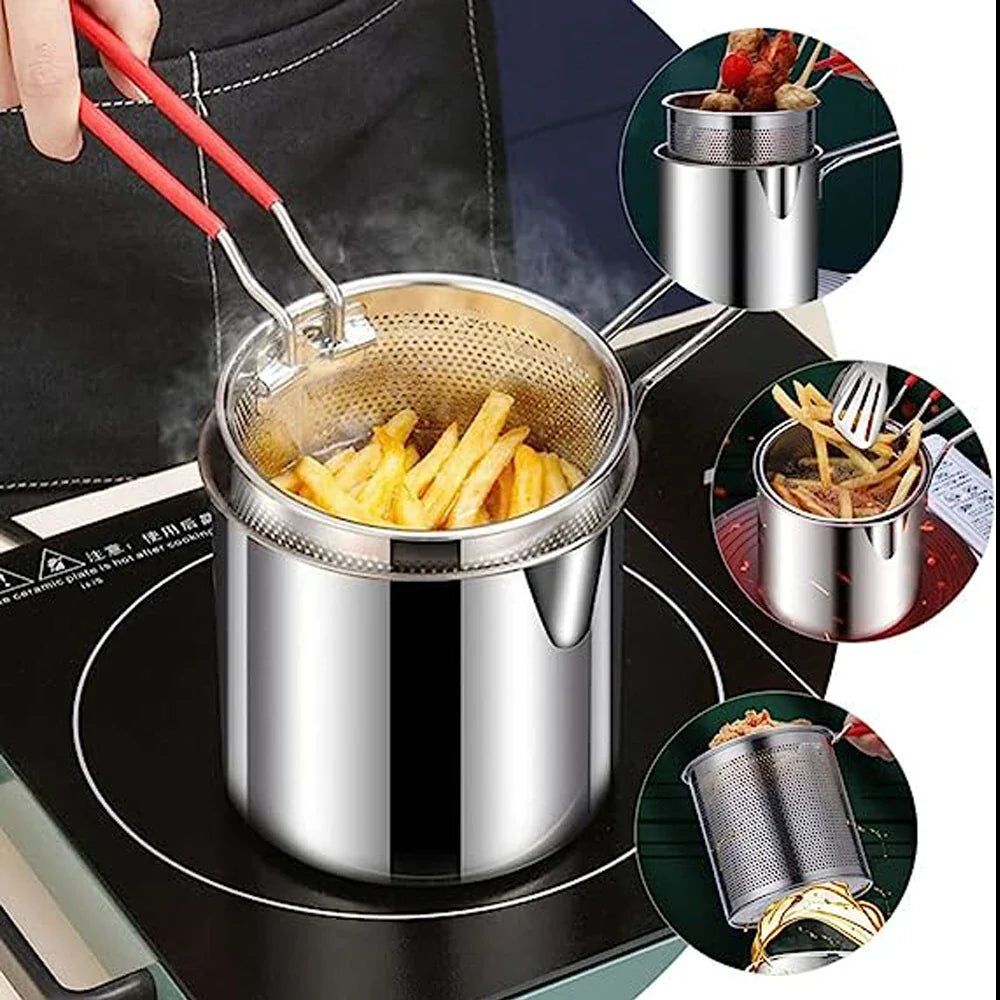 304 Stainless Steel Kitchen Deep Frying Pot: Fryer with Strainer for Tempura, Chicken, and More - Essential Cooking Tools
