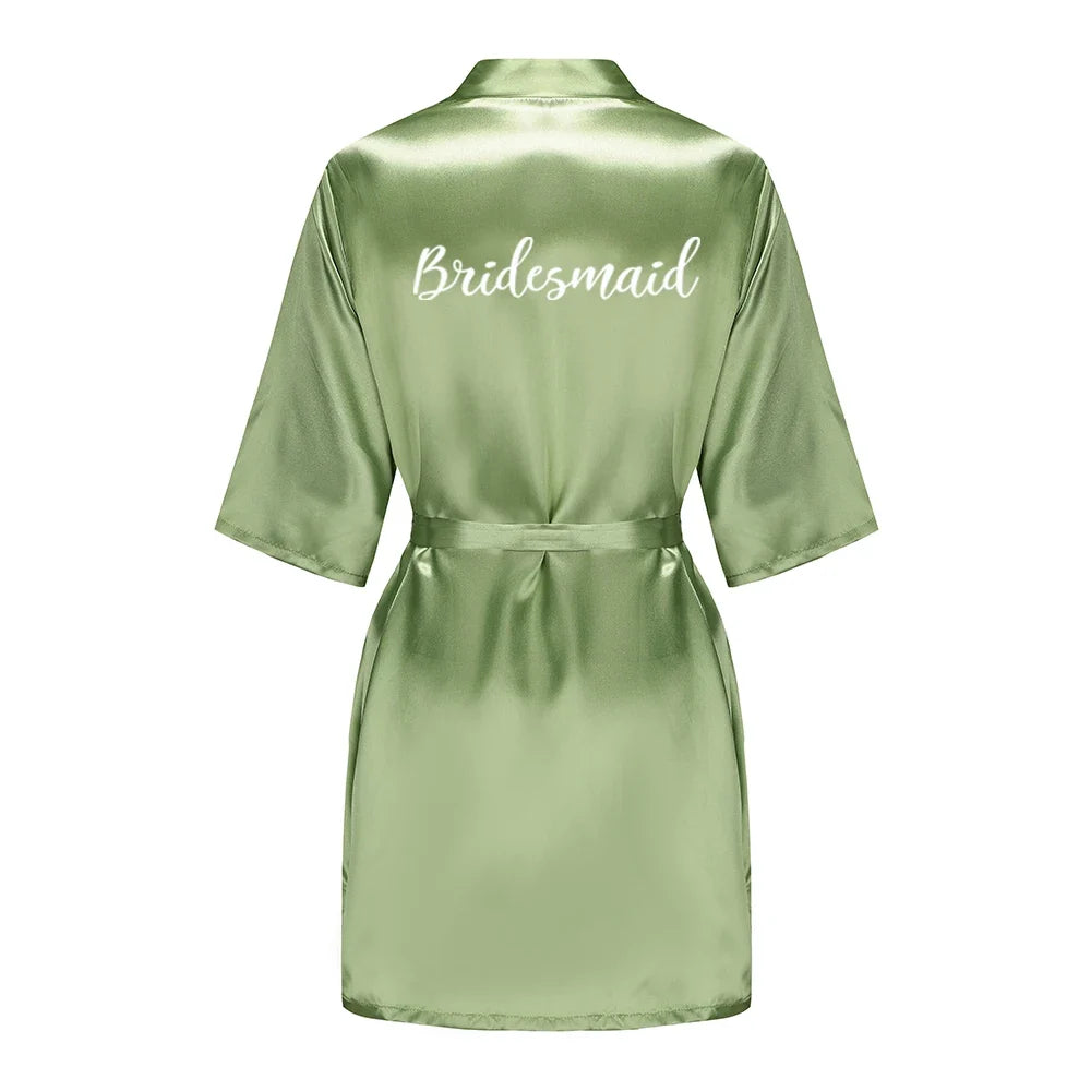 Plus Size Satin Silk Robe for Women - Wedding Bride Bridesmaid Bathrobe Sleepwear in Sage Green