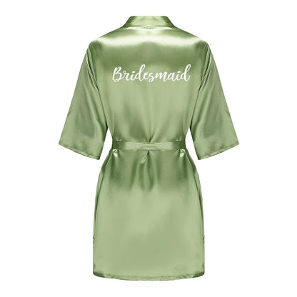 Plus Size Satin Silk Robe for Women - Wedding Bride Bridesmaid Bathrobe Sleepwear in Sage Green
