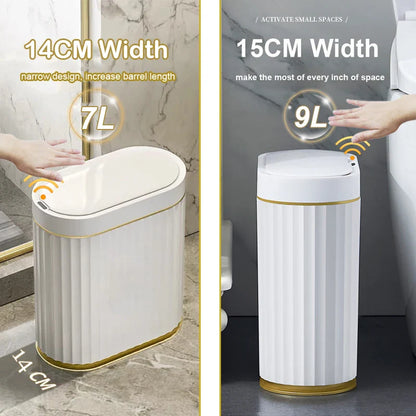 7/9L Automatic Sensor Trash Can – Smart Induction Garbage Bin with Roman Striped Design for Bathroom & Kitchen
