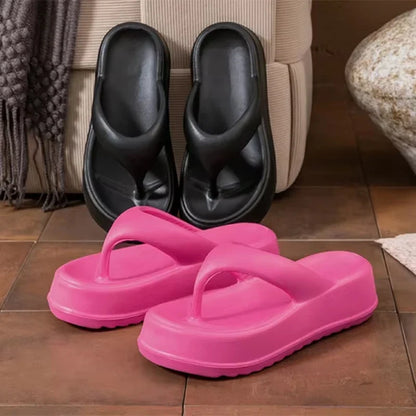 Women's Rose Red Platform Sandals - Lightweight EVA Wedge Beach Flip Flops