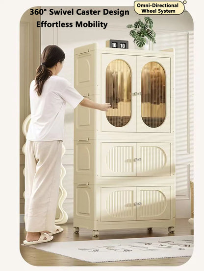 Foldable Storage Cabinet with Drawers – Dustproof Wardrobe Organizer for Home & Office